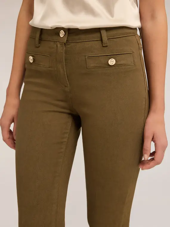 Pantaloni flare in drill di cotone Donna, Verde militare miniatura 3