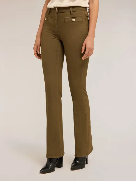 Pantaloni flare in drill di cotone Donna, Verde militare