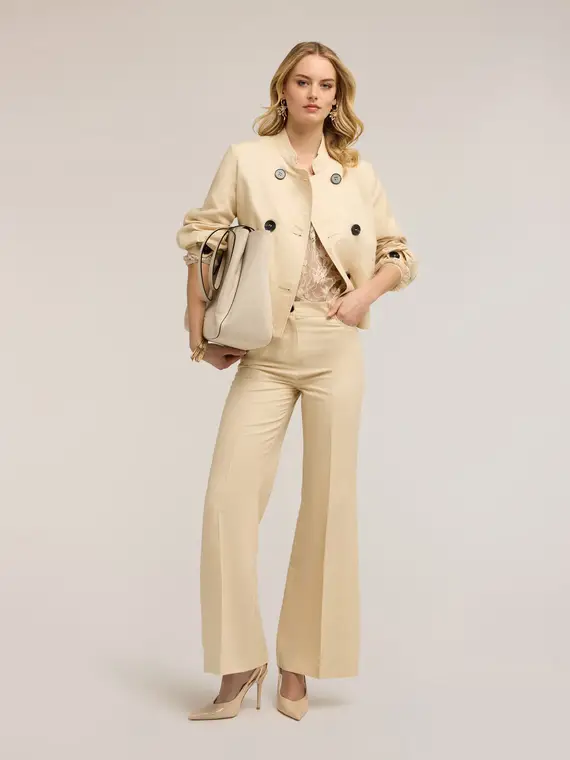 Pantaloni flare in misto lino Donna, Beige