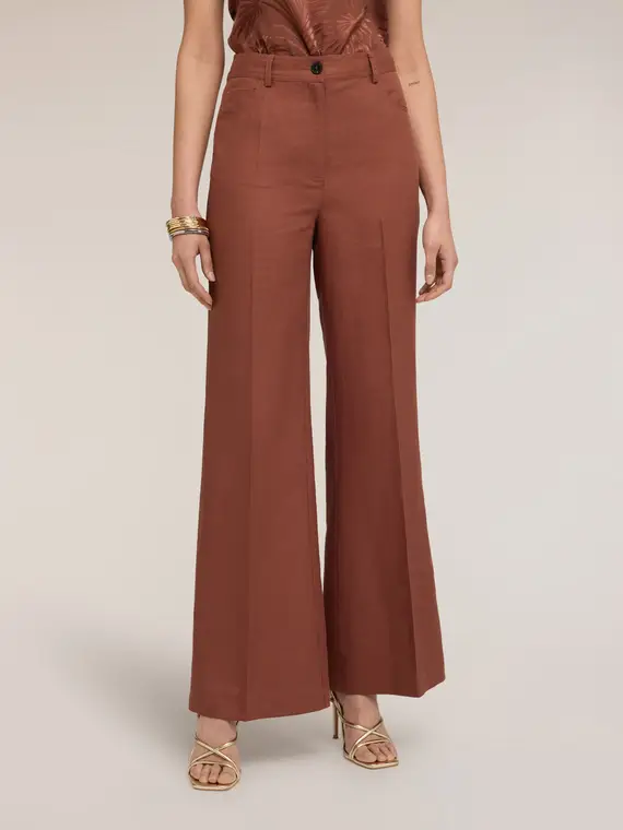 Pantaloni flare in misto lino Donna, Marrone
