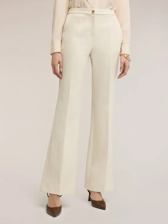 Pantaloni flare in tessuto armaturato Donna, Bianco miniatura 3