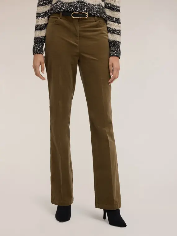 Pantaloni flare in velluto a coste Donna, Verde militare miniatura 3