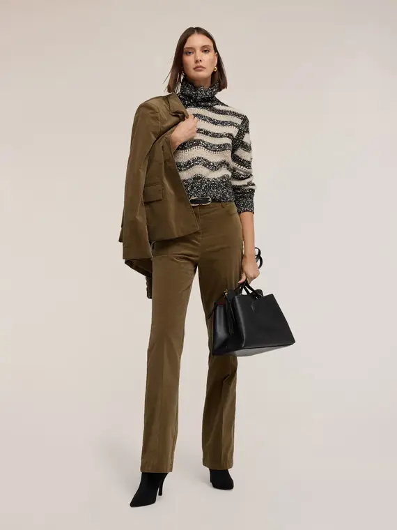 Pantaloni flare in velluto a coste Donna, Verde militare