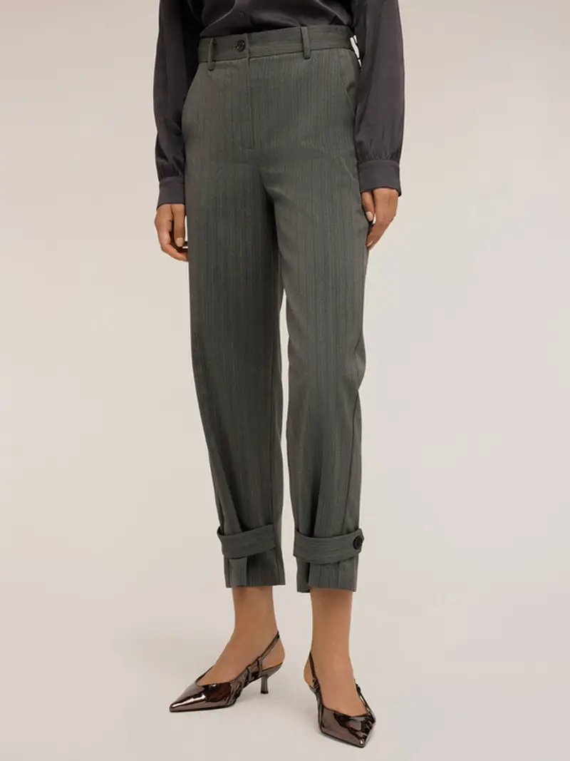 Pantaloni gessati lurex con cinturino Donna, Grigio
