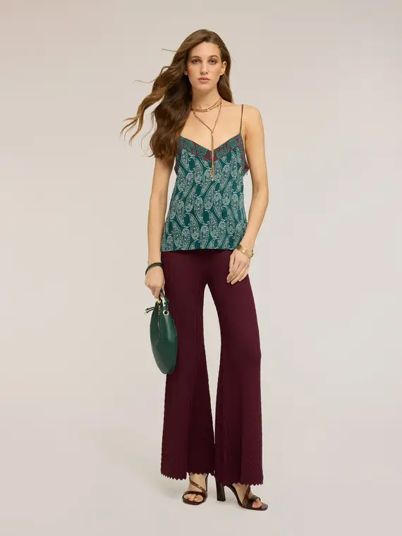 Pantaloni in maglia effetto pizzo Donna, Bordeaux