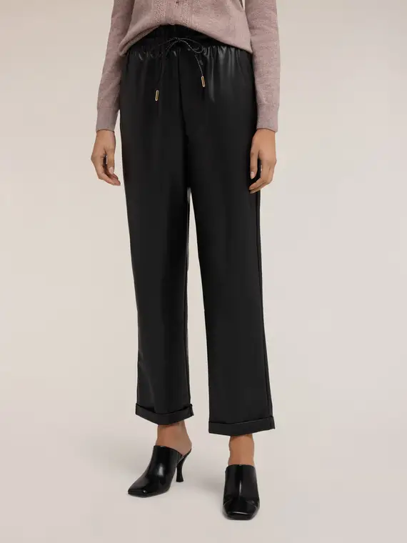 Pantaloni joggers in tessuto spalmato Donna, Nero miniatura 3