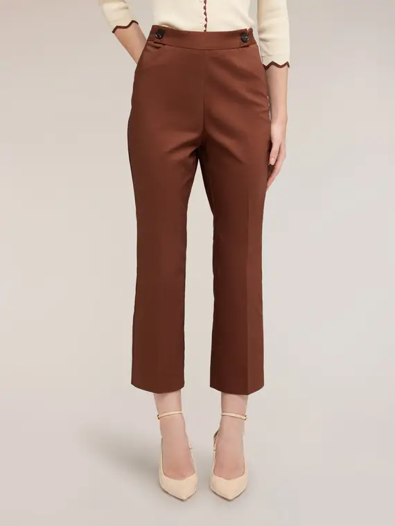 Pantaloni kick flare in cotone tecnico Donna, Marrone