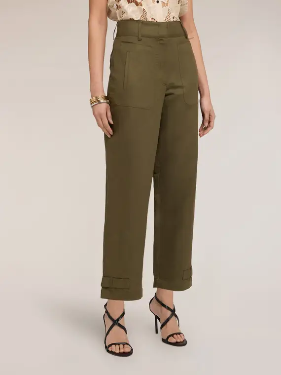Pantaloni misto lino Donna, Verde militare