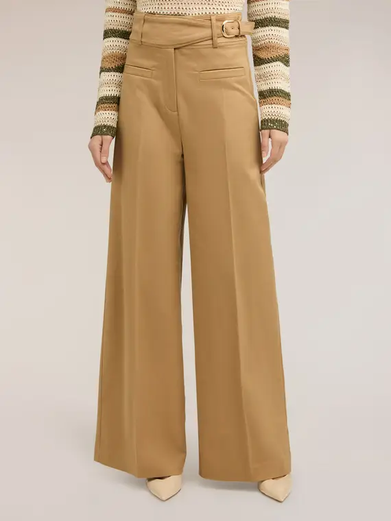 Pantaloni palazzo con alta cintura Donna, Beige miniatura 3