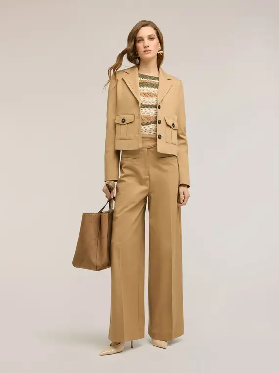 Pantaloni palazzo con alta cintura Donna, Beige