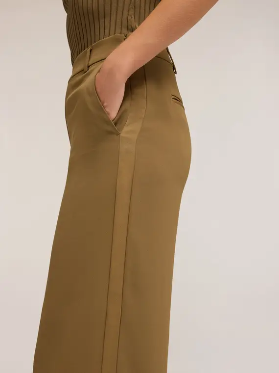 Pantaloni palazzo con banda laterale Donna, Verde militare miniatura 3