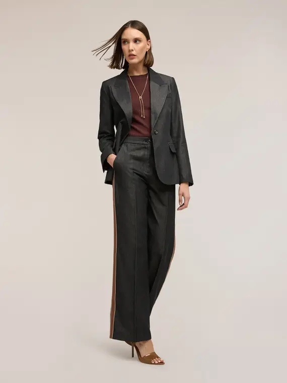 Pantaloni palazzo con bande laterali Donna, Blu