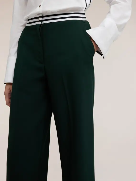 Pantaloni palazzo con cintura a righe Donna, Verde miniatura 3
