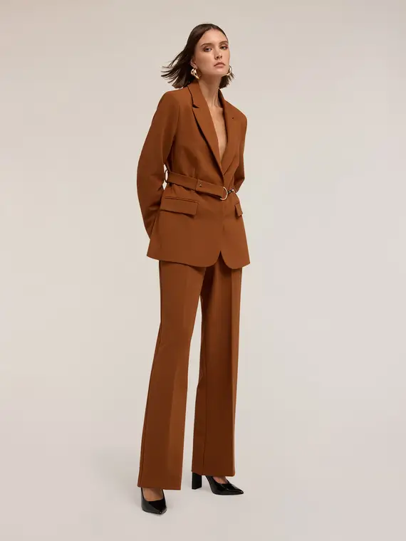 Pantaloni palazzo con passante in metallo Donna, Marrone miniatura 3