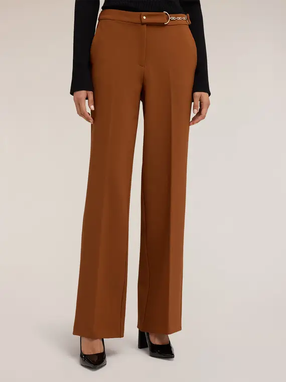 Pantaloni palazzo con passante in metallo Donna, Marrone