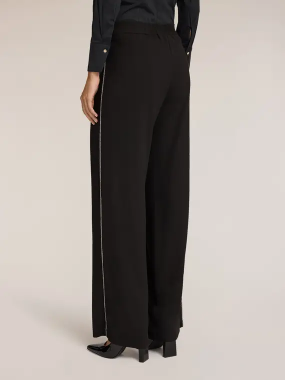 Pantaloni palazzo con piping gioiello Donna, Nero miniatura 2