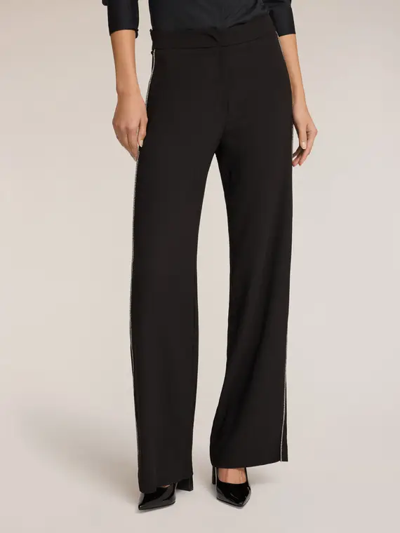 Pantaloni palazzo con piping gioiello Donna, Nero miniatura 3