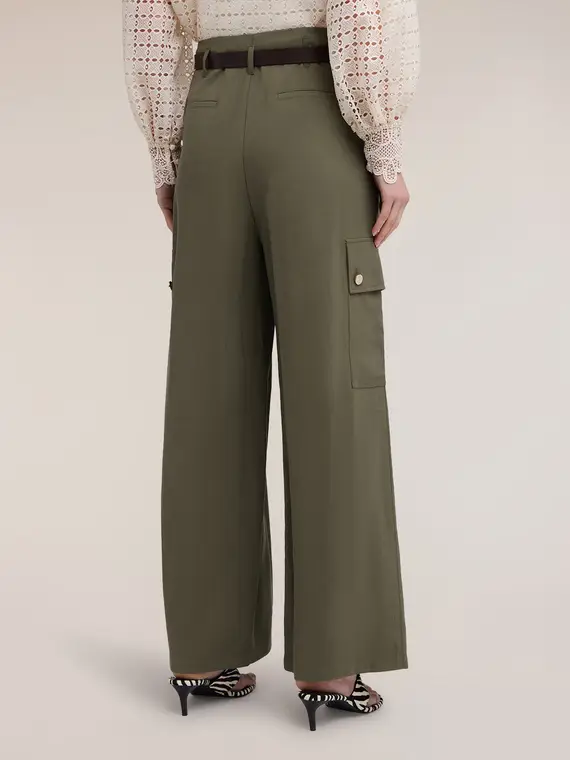 Pantaloni palazzo con tasche cargo Donna, Verde militare miniatura 2