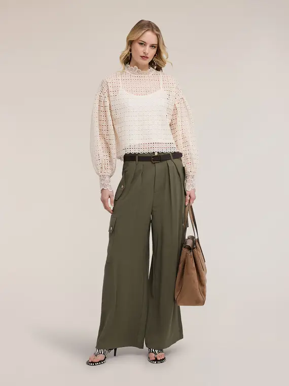 Pantaloni palazzo con tasche cargo Donna, Verde militare