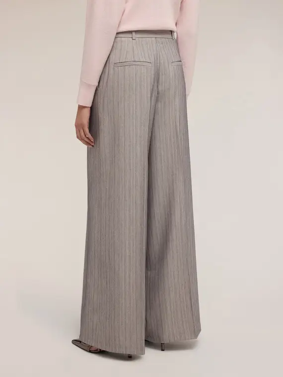 Pantaloni palazzo gessati con cintura Donna, Grigio miniatura 2