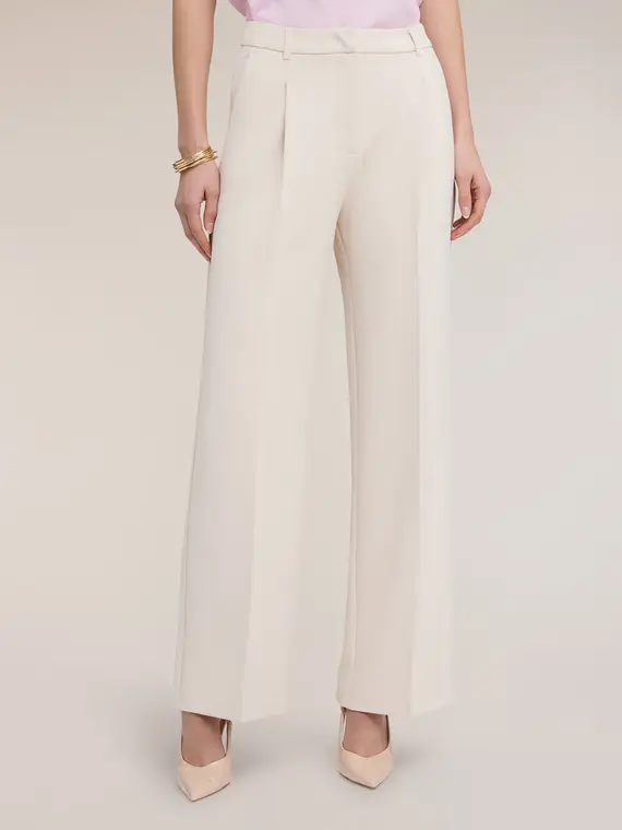 Pantaloni palazzo in crêpe Donna, Beige miniatura 3