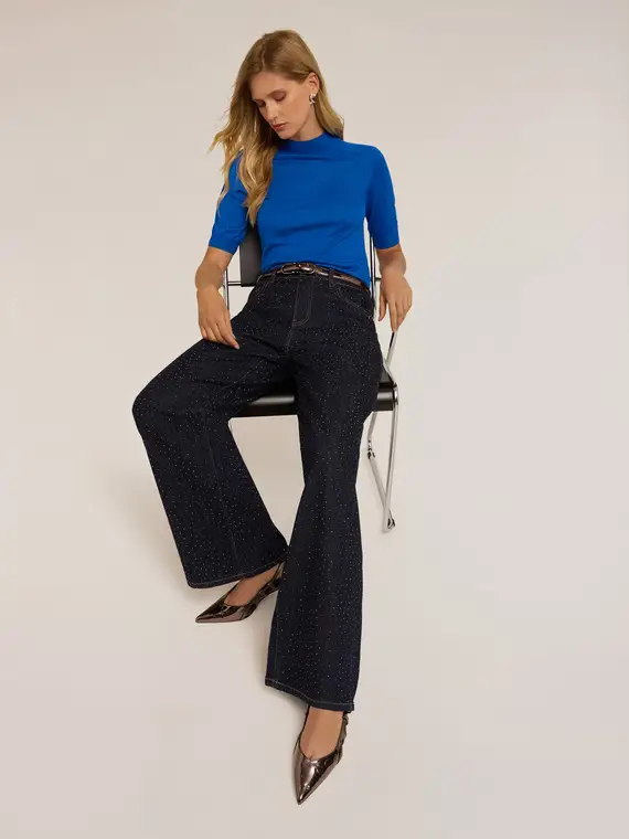 Pantaloni palazzo in denim con micro borchie Donna, Blu miniatura 3