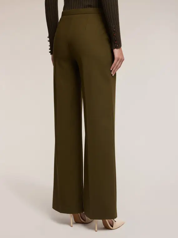 Pantaloni palazzo in flanella misto lana Donna, Verde militare miniatura 2