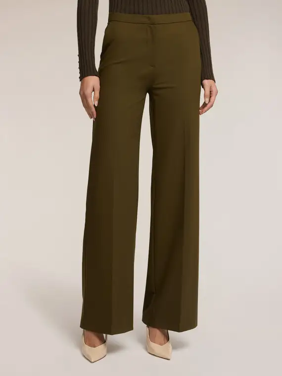 Pantaloni palazzo in flanella misto lana Donna, Verde militare miniatura 3