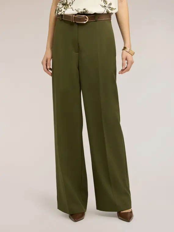 Pantaloni palazzo in poliviscosa Donna, Verde militare miniatura 3