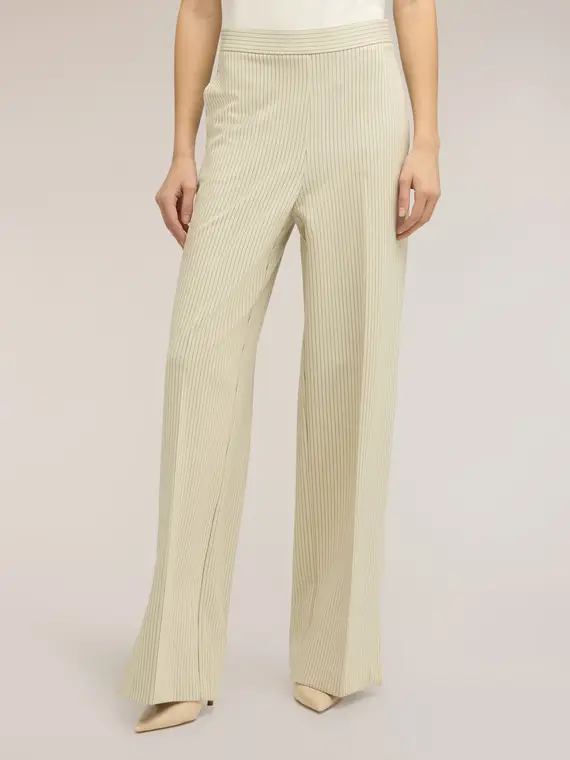 Pantaloni palazzo in punto milano gessato con spacco Donna, Bianco miniatura 3