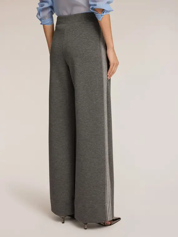 Pantaloni palazzo in scuba con bande Donna, Grigio miniatura 2