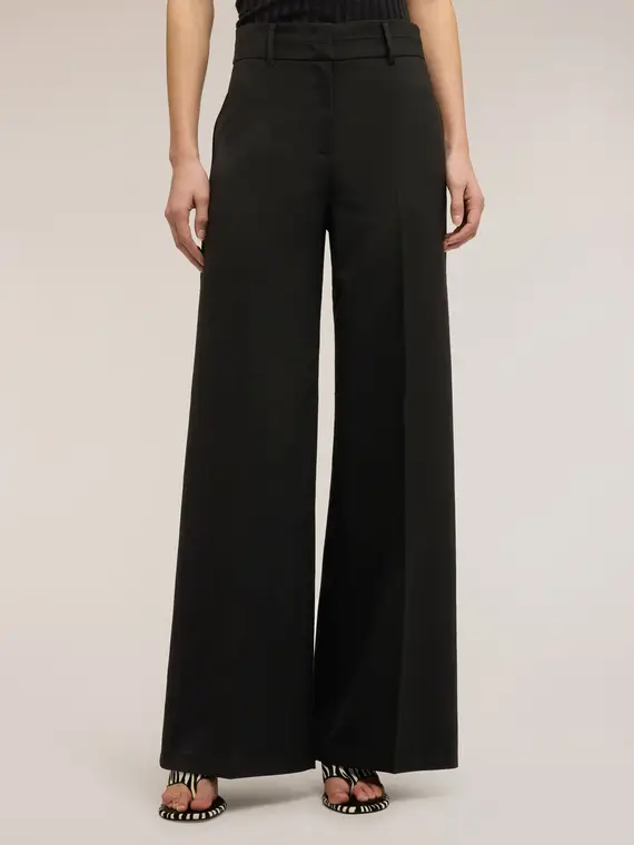 Pantaloni palazzo in tessuto armaturato Donna, Nero miniatura 3
