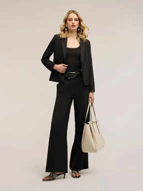 Pantaloni palazzo in tessuto armaturato Donna, Nero