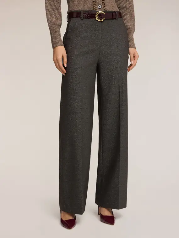 Pantaloni palazzo in tessuto armaturato misto lurex Donna, Grigio miniatura 3
