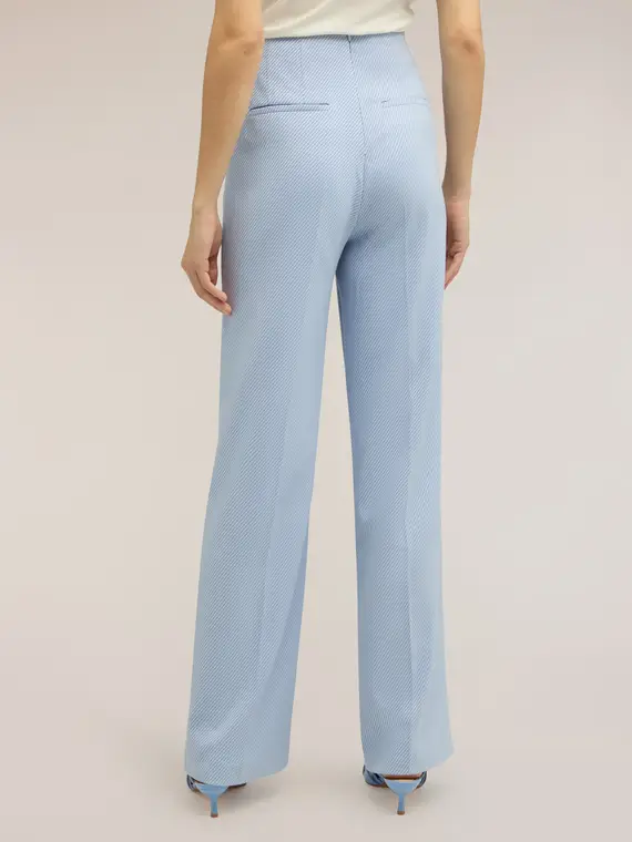 Pantaloni palazzo in tessuto tinto filo a righe Donna, Azzurro miniatura 2