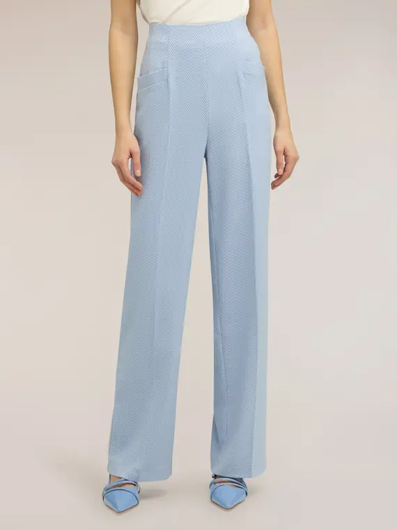 Pantaloni palazzo in tessuto tinto filo a righe Donna, Azzurro miniatura 3