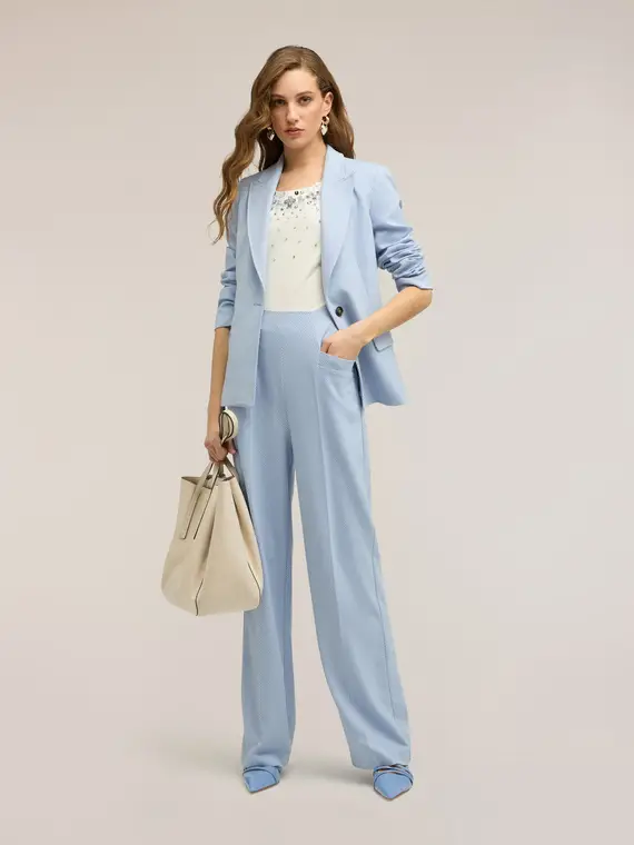 Pantaloni palazzo in tessuto tinto filo a righe Donna, Azzurro