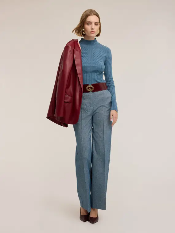 Pantaloni palazzo in tinto filo Donna, Azzurro