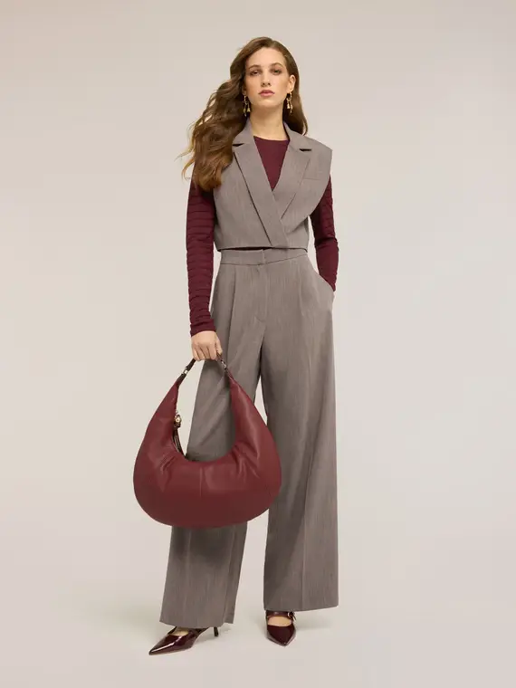 Pantaloni palazzo in tinto filo Donna, Grigio