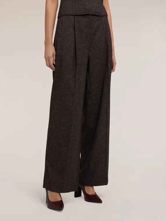 Pantaloni palazzo in tinto filo Donna, Marrone