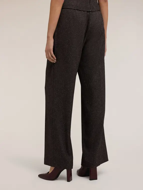 Pantaloni palazzo in tinto filo Donna, Marrone miniatura 2