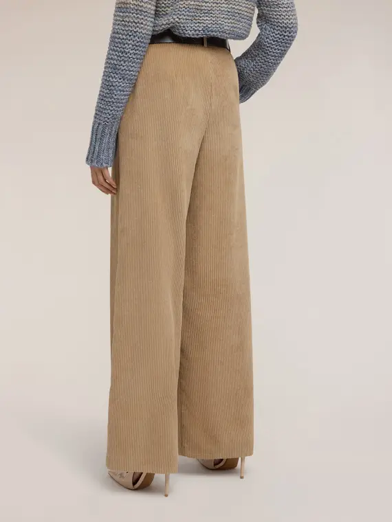 Pantaloni palazzo in velluto millerighe Donna, Beige miniatura 2