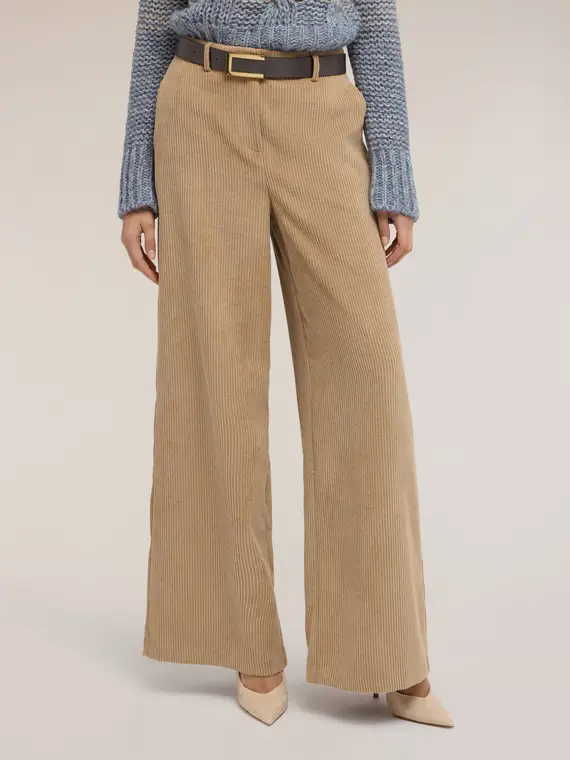 Pantaloni palazzo in velluto millerighe Donna, Beige