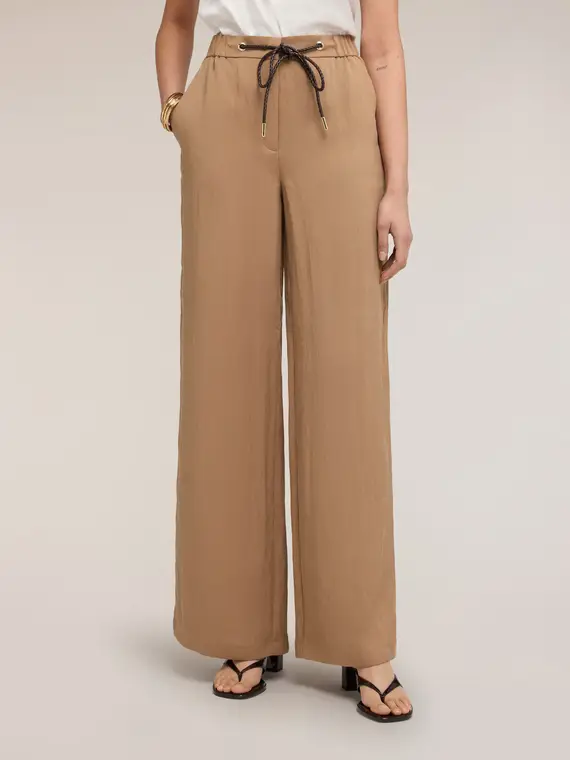 Pantaloni palazzo misto lyocell Donna, Beige