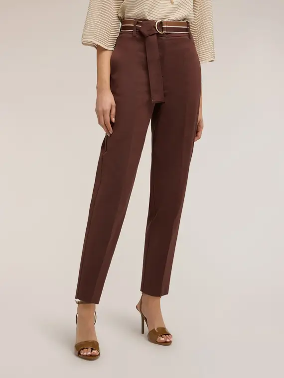 Pantaloni regular con cintura Donna, Marrone