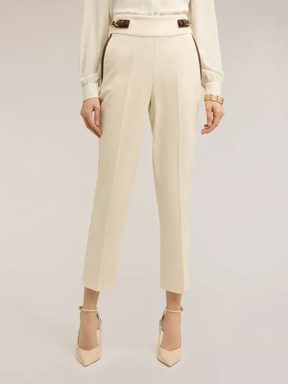 Pantaloni regular con motivo fibbie laterali Donna, Beige miniatura 3