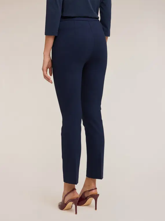 Pantaloni regular con motivo occhielli Donna, Blu miniatura 2