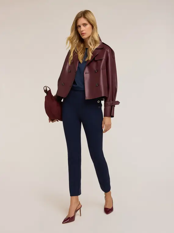 Pantaloni regular con motivo occhielli Donna, Blu