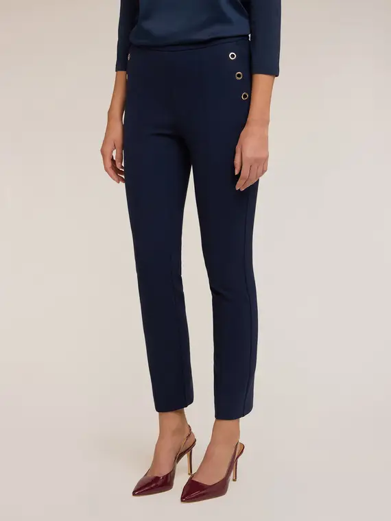 Pantaloni regular con motivo occhielli Donna, Blu miniatura 3