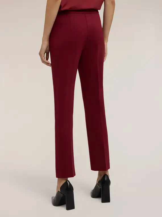 Pantaloni regular con motivo occhielli Donna, Bordeaux miniatura 2